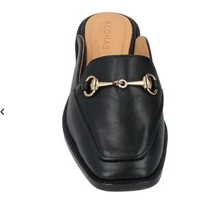 ALOHAS Black Leather Mules with Gold Accent